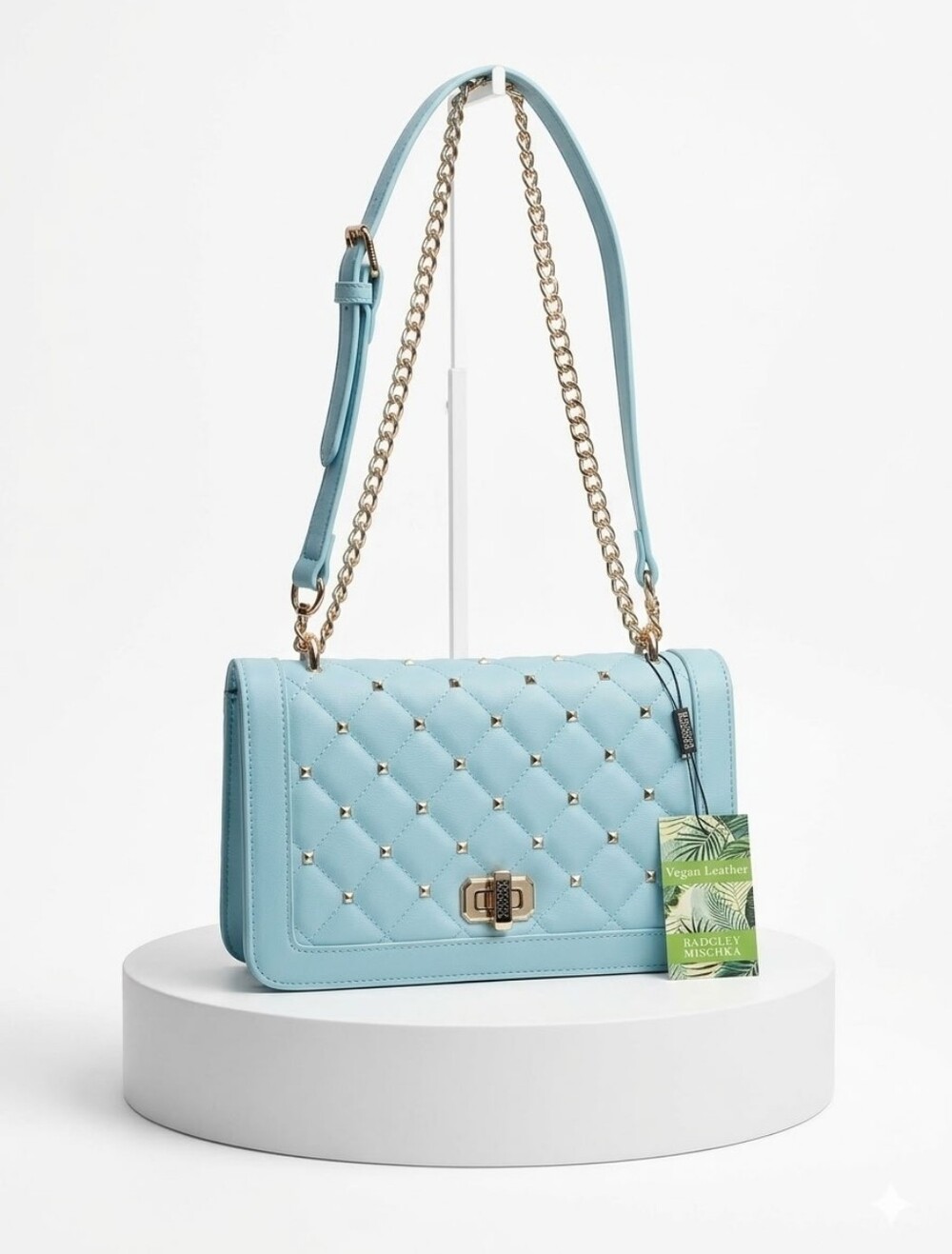 Badgley Mischka Square Studded Quilted Light Blue Crossbody Bag NWT